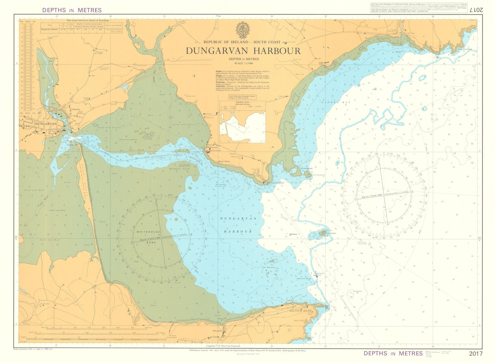 Ireland. South Coast. Dungarvan Harbour. Admiralty chart #2017. 1978 (1991) map
